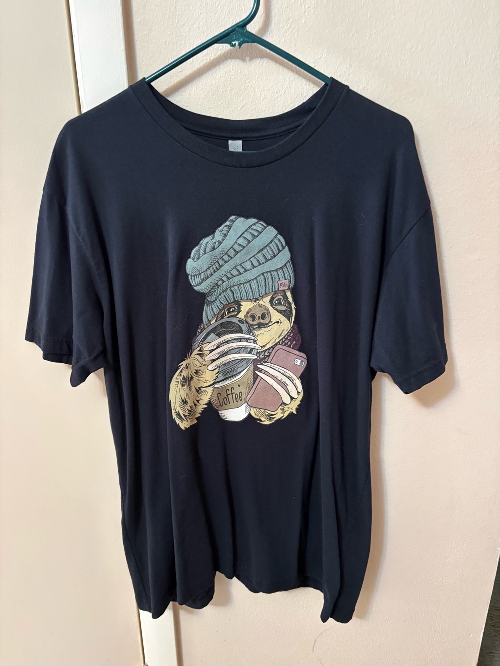 Next Level Tee Sloth Cell phone Coffee Sz XL